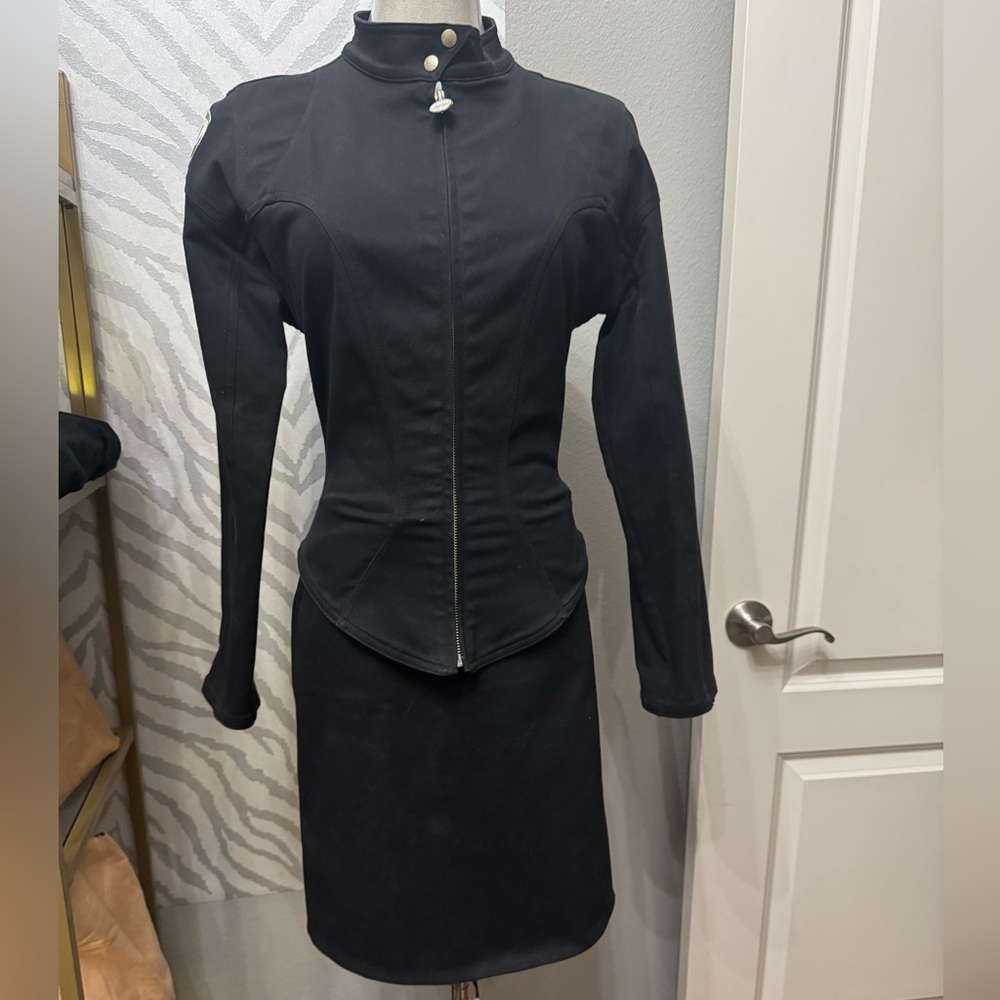 Vintage Thierry Muegler Black Denim Jacket And Skirt